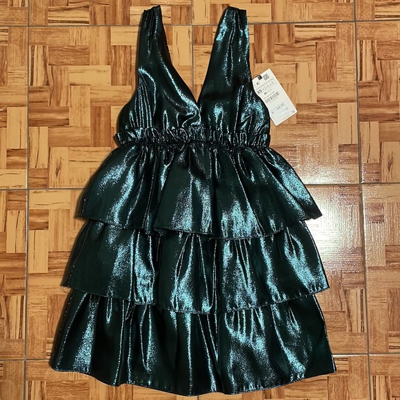 Zara Shimmery Ruffled Dress - Green XS